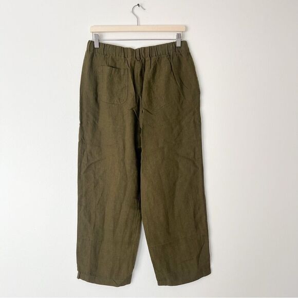 Quince 100% European Linen Cropped Pants NEW Size Medium Olive Green Pull on - Picture 8 of 10